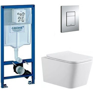 Инсталляция с подвесным унитазом комплект: Grohe Rapid SL 38772001 с подвесным унитазом Aquanet Rimless Tavr 2.0 W LX-1907 сиденье микролифт, крепление, кнопка смыва хром фото 