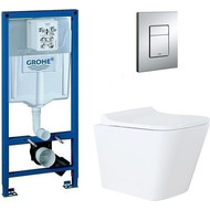 Инсталляция с подвесным унитазом комплект: Grohe Rapid SL 38772001 с подвесным безободковым унитазом Azario Teramo 0052 сиденье микролифт, крепление, кнопка смыва хром фото 