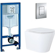 Инсталляция с подвесным унитазом комплект: Grohe Rapid SL 38772001 с подвесным безободковым унитазом Azario Teramo 0053 сиденье микролифт, крепление, кнопка смыва хром фото 