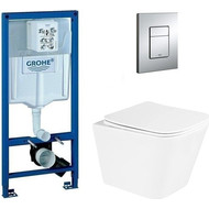 Инсталляция с подвесным унитазом комплект: Grohe Rapid SL 38772001 с подвесным безободковым унитазом Belbagno Due BB3103CHR/SC сиденье микролифт, крепление, кнопка смыва хром, Цвет производителя: белый фото 