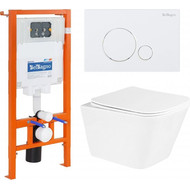 Инсталляция с подвесным безободковым унитазом BelBagno Due BB3103CHR/SC/BB002-80/BB014-SR-BIANCO (кнопка смыва Sfera, белый) фото 