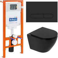 Инсталляция с подвесным безободковым унитазом BelBagno Colorato BB062CHR-MB/BB062SC-MB/BB002-80/BB007-PR-NERO.M (кнопка смыва Prospero, черный матовый) фото 