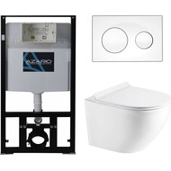 Инсталляция с подвесным безободковым унитазом Azario Gloria AZ-8010-1000+AZ-8200-0012+AZ-2003, Цвет производителя: белый фото 