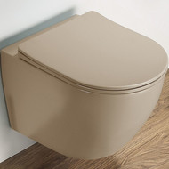 Унитаз подвесной CeramaLux Rimless 2197MC с крышкой микролифт, капучино матовый, Цвет производителя: коричневый фото 