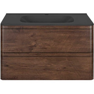 Тумба подвесная с раковиной Vincea Vico 80 см VMC-2V800RW (раковина черная VCB-2VP800B), тёмное дерево фото 