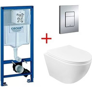 Инсталляция с подвесным унитазом комплект: Grohe Rapid SL 38772001 с подвесным безободковым унитазом Azario Gloria AZ-2003 сиденье микролифт, крепление, кнопка смыва хром, Цвет производителя: белый фото 