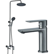 Душевой комплект Haiba: Душевая стойка HB24505-3 + смеситель для раковины HB10505-3, цвет графит фото 