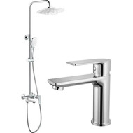 Душевой комплект Haiba: Душевая стойка HB24505 + смеситель для раковины HB10505, цвет хром фото 