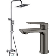 Душевой комплект Haiba: Душевая стойка HB24533-3 + смеситель для раковины HB10533-3, цвет графит фото 