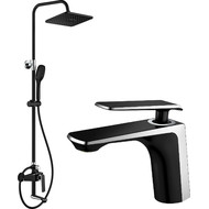 Душевой комплект Haiba: Душевая стойка HB24548-7 + смеситель для раковины HB10548-7, цвет чёрный/хром фото 