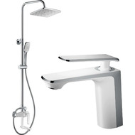 Душевой комплект Haiba: Душевая стойка HB24548-8 + смеситель для раковины HB10548-8, цвет белый/хром фото 