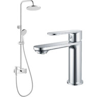 Душевой комплект Haiba: Душевая стойка HB24590 + смеситель для раковины HB10590, цвет хром фото 