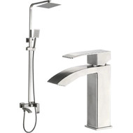 Душевой комплект Haiba: Душевая стойка HB24815 + смеситель для раковины HB10815, цвет сталь фото 