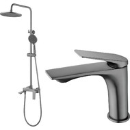 Душевой комплект Haiba: Душевая стойка HB24816-3 + смеситель для раковины HB10816-3, цвет графит фото 