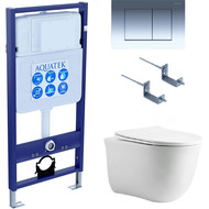 Инсталляция с подвесным унитазом комплект: Aquatek Set INS-0000012 с подвесным безободковым унитазом Классик AQ1112-00 сиденье микролифт, крепление, кнопка смыва хром глянцевая фото 