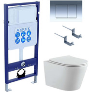 Инсталляция с подвесным унитазом комплект: Aquatek Set INS-0000012 с подвесным безободковым унитазом Вега AQ1905-00 сиденье микролифт, крепление, кнопка смыва хром глянцевая фото 