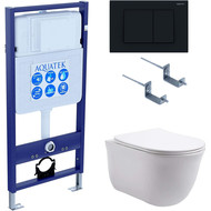 Инсталляция с подвесным унитазом комплект: Aquatek Set INS-0000012 с подвесным безободковым унитазом Классик AQ1111-00 сиденье микролифт, крепление, кнопка смыва чёрная матовая фото 