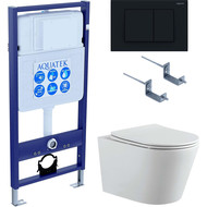 Инсталляция с подвесным унитазом комплект: Aquatek Set INS-0000012 с подвесным безободковым унитазом Вега AQ1905-00 сиденье микролифт, крепление, кнопка смыва чёрная матовая фото 