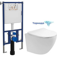 Инсталляция с подвесным унитазом комплект: Loranto 4501 с подвесным безободковым унитазом Aquatek Европа AQ1900T-00 сиденье микролифт (Система смыва торнадо) фото 