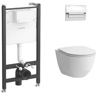 Инсталляция с подвесным унитазом комплект: Laufen Pro rimless ZRU9307615 с подвесным безободковым унитазом, сиденье микролифт, кнопка смыва хром фото 