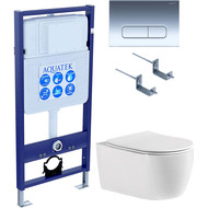 Инсталляция с подвесным унитазом комплект: Aquatek Set INS-0000012 с подвесным безободковым унитазом Европа AQ1106-00 сиденье микролифт, крепление, кнопка смыва хром фото 