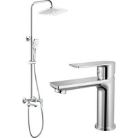 Душевой комплект Haiba: Душевая стойка HB24505 + смеситель для раковины HB10505, цвет хром фото 