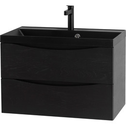 Тумба подвесная с раковиной BelBagno MARINO-800-2C-SO-RCA-P 80 см, Rovere Cioccolato Amaro (раковина BB800/450-LV-ART-AST-NERO) фото 