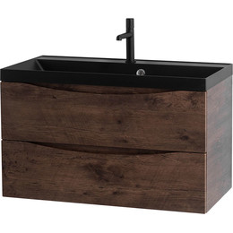 Тумба подвесная с раковиной BelBagno MARINO-800-2C-SO-RW-P 80 см, Rovere Moro (раковина BB800/450-LV-ART-AST-NERO) фото 