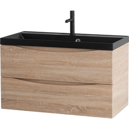 Тумба подвесная с раковиной BelBagno MARINO-800-2C-SO-WO-P 80 см, Rovere Bianco (раковина BB800/450-LV-ART-AST-NERO) фото 