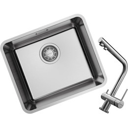 Кухонная мойка + смеситель Omoikiri 4997402 + NAGANO-BN 4994011, нержавеющая сталь фото 