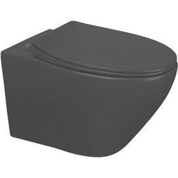 Унитаз подвесной безободковый Azario Keras AZ-99046B с тонкой крышкой микролифт, чёрный матовый, Цвет производителя: чёрный матовый фото 