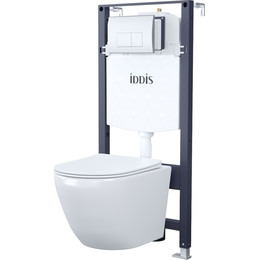 Инсталляция с подвесным унитазом комплект: Iddis Basic BASB010i73, сиденье микролифт, кнопка смыва хром фото 