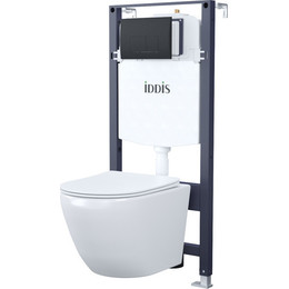 Инсталляция с подвесным унитазом комплект: Iddis Basic BASB020i73, сиденье микролифт, кнопка смыва чёрная фото 