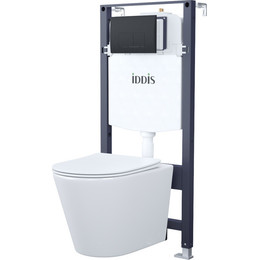 Инсталляция с подвесным унитазом комплект: Iddis Basic BASC020i73, сиденье микролифт, кнопка смыва чёрная фото 