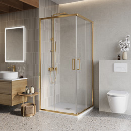 Душевое ограждение BelBagno 90x90 см LUCE-A-2-90-C-ORO, золото/прозрачное фото 