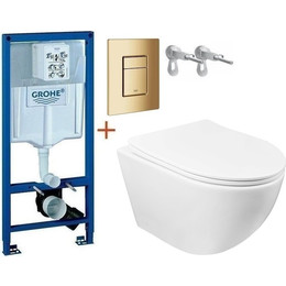 Инсталляция с подвесным унитазом комплект: Grohe Rapid SL с подвесным безободковым унитазом Azario Gloria AZ-2003 сиденье микролифт, крепление, кнопка смыва золото глянцевое, Цвет производителя: золото глянцевое фото 
