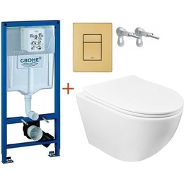 Инсталляция с подвесным унитазом комплект: Grohe Rapid SL с подвесным безободковым унитазом Azario Gloria AZ-2003 сиденье микролифт, крепление, кнопка смыва золото матовое, Цвет производителя: золото матовое фото 