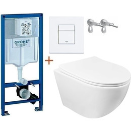 Инсталляция с подвесным унитазом комплект: Grohe Rapid SL с подвесным безободковым унитазом Azario Gloria AZ-2003 сиденье микролифт, крепление, кнопка смыва белый матовый, Цвет производителя: белый матовый фото 