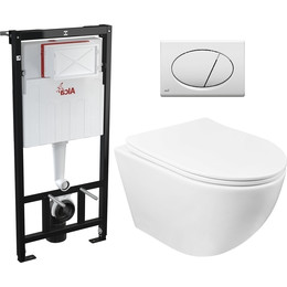 Инсталляция с подвесным унитазом комплект: Alcaplast AM101/1120-3:1 RU M70-0001 с подвесным безободковым унитазом Azario Gloria AZ-2003 сиденье микролифт, крепление, кнопка смыва белый фото 