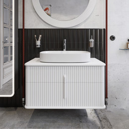 Тумба подвесная с раковиной и столешницей Stworki Молде 95 см 579544, белый фото 