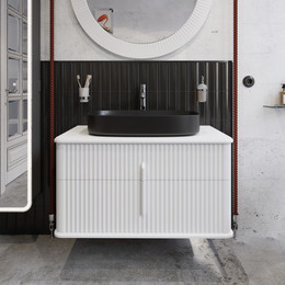 Тумба подвесная с раковиной и столешницей Stworki Молде 95 см 591340, белый фото 