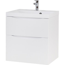 Тумба подвесная с раковиной BelBagno MARINO-H60-600-2C-SO-BL-P 60 см (раковина чёрная BB600/450-LV-ART-AST-NERO) Bianco Lucido фото 