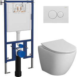 Инсталляция с подвесным унитазом комплект: Loranto 4501 с подвесным безободковым унитазом Niagara Vista NG-9301 сиденье микролифт, кнопка смыва белый глянцевый фото 