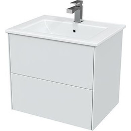 Тумба подвесная с раковиной Mirsant Ultra 60 см (раковина Next 60), белый глянцевый фото 