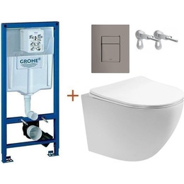 Инсталляция с подвесным унитазом комплект:  Grohe Rapid SL с подвесным безободковым унитазом Aquatek Европа AQ1900-00 сиденье микролифт, крепление, кнопка смыва графит глянцевый, Цвет производителя: графит глянцевый фото 