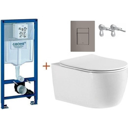 Инсталляция с подвесным унитазом комплект:  Grohe Rapid SL с подвесным безободковым унитазом Aquatek Европа AQ1106-00 сиденье микролифт, крепление, кнопка смыва графит глянцевый, Цвет производителя: графит глянцевый фото 