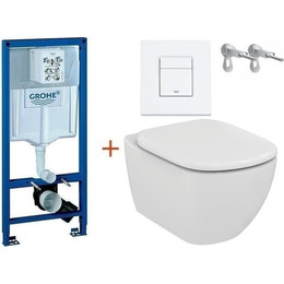 Инсталляция с подвесным унитазом комплект: Grohe Rapid SL 38772001+38732WM0 с подвесным безободковым унитазом Ideal Standard Tesi AquaBlade T007901 сиденье микролифт, крепление, кнопка смыва белый матовый, Цвет производителя: белый матовый фото 
