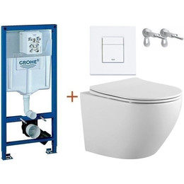 Инсталляция с подвесным унитазом комплект:  Grohe Rapid SL с подвесным безободковым унитазом Aquatek Европа AQ1901-00 сиденье микролифт, крепление, кнопка смыва белый матовый, Цвет производителя: белый матовый фото 