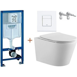 Инсталляция с подвесным унитазом комплект:  Grohe Rapid SL с подвесным безободковым унитазом Aquatek Вега AQ1905-00 сиденье микролифт, крепление, кнопка смыва белый матовый, Цвет производителя: белый матовый фото 
