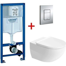 Инсталляция с подвесным унитазом комплект: Grohe Rapid SL 38772001 с подвесным унитазом Duravit Architec Rimless 45726900A1 сиденье микролифт, крепление, кнопка смыва хром фото 
